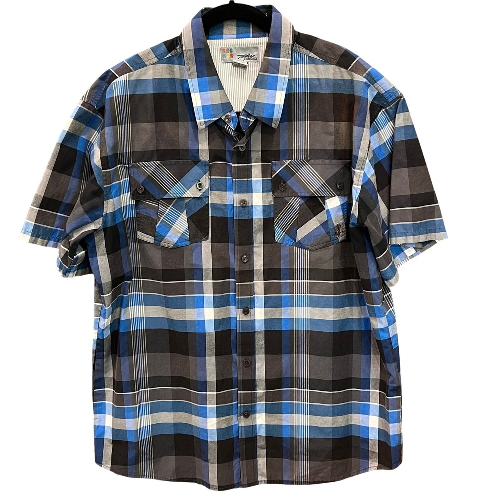 Miskeen Originals Shirt - Mens 2XL - Plaid Blue Black -Cotton Blend Short Sleeve
